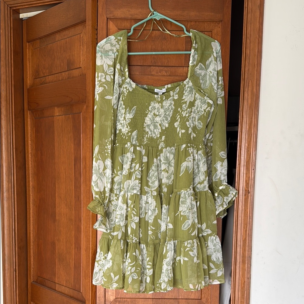 Green Floral Long Sleeve Dress